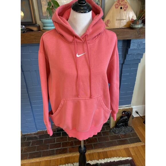 Nike Hoodie Womens S Pink Pullover Sweatshirt Swoosh Logo Kangaroo Pocket - Picture 3 of 13
